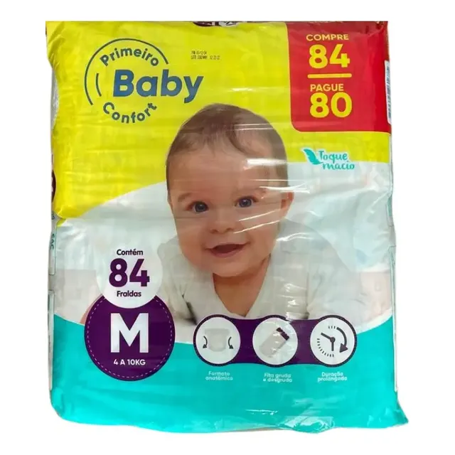 Fralda Infantil Primeiro Baby Confort M Com 84 Unidades